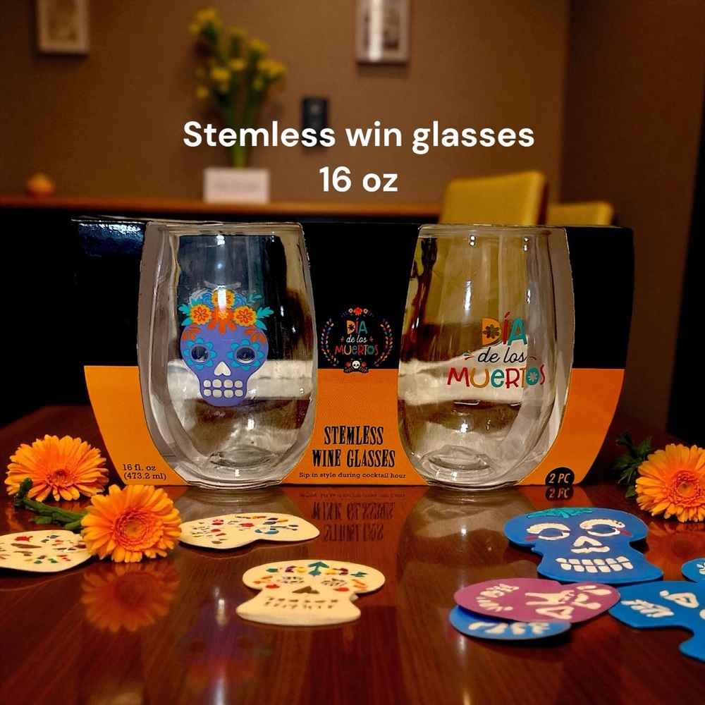 Día de los Muertos Stemless Wine Glasses